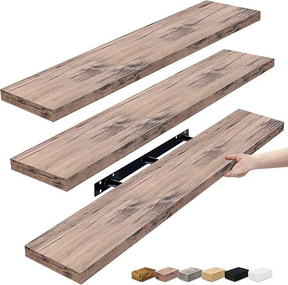 Sorbus Floating Shelves for Wall - 48 Inch Long Bathroom Shelves, Wall Decor for Bedroom, Kitchen, Living Room & Book Storage - Mounted Floating Shelf with Invisible Brackets (Mahogany, 3 Pack)