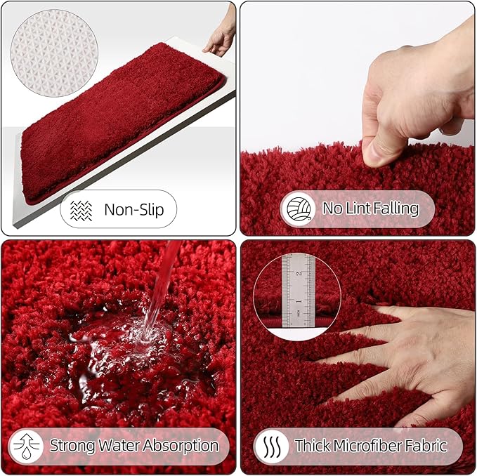 Burgundy Bathroom Accessories Set with Shower Curtain and Rugs, Dark Red Bathroom Accessories with Trash Can,Toothbrush Holder and Cup,Soap Dispenser,Tray,Soap Dish,Toilet Brush,Qtip Holders