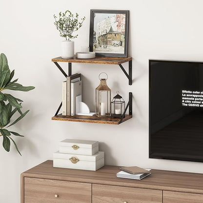 10 Inch Deep Floating Shelves, Floating Shelf 16 Inch Long, 16"W x 10"D Wall Shelves Set of 2, Deep Shelf for Books, Wide Floating Shelves for Bahtoom, Living Room, Kitchen, Rustic Brown