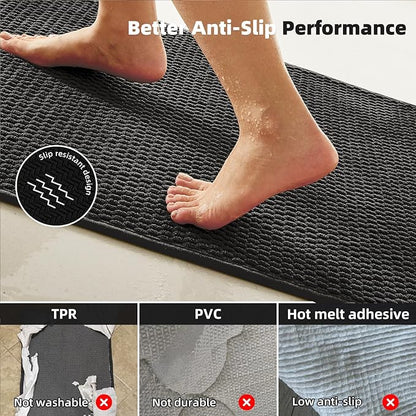 Black Bathroom Rugs Non Slip Washable, Super Absorbent Thin Bath Mat Quick Dry Low Pile Bathroom Rug, Black 24''x36''