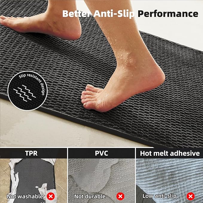 Black Large Bathroom Rugs Non Slip Washable Bath Rugs Super Absorbent Bathroom Rug Thin Quick Dry Low Pile Bath Mats, Black 36''x60''