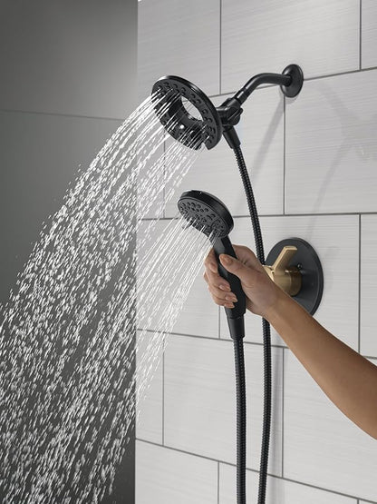 Delta Faucet Albion 14 Series Single-Handle Shower Faucet, Black/Gold Shower Trim Kit with In2ition 2-in-1 Dual Hand Held Shower Head, Matte Black/Champagne Bronze T142855-GZ-I (Valve Not Included)