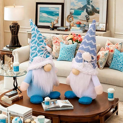 Summer Gnomes Decorations, Beach Gnome Plush Decor for Home Ocean Day Gnomes Tiered Tray Decor Handmade Tomte Swedish Nisse Scandinavian Elf Dwarf,Birthday Gnome Gifts, White