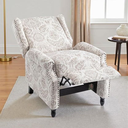 UIXE Recliner Chair, Fabric Upholstered Armchair Pushback Accent Chair for Living Room, Floral Rivet Trim Club Chair Home Theater Single Sofa Reading Seat - Beige Pattern