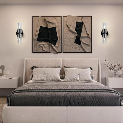 Black Crystal Wall Sconces Set of Two, Wall Sconce Set of 2, Black Sconces Wall Lighting with K9 Crystal Lampshade, Wall Lights for Bedroom Living Room Bathroom Hallway