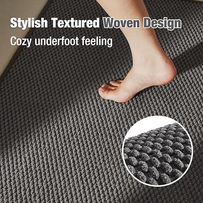 Bathroom Rugs Non Slip Washable, Super Absorbent Thin Bath Mat Small Quick Dry Low Pile Bathroom Rug, Dark Grey 16"x24"