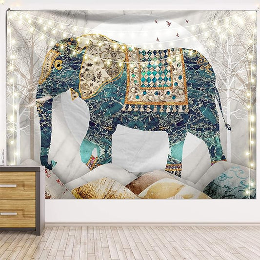 Elephant Tapestry, Forest Moon Tapestries, Bohemian Hippie Boho Trippy Indie Aesthetic Wall Tapestry, Watercolor Yoga Mystic Vintage Wall Hanging, Home Decor for Bedrooms Living Rooms Dorm Studios