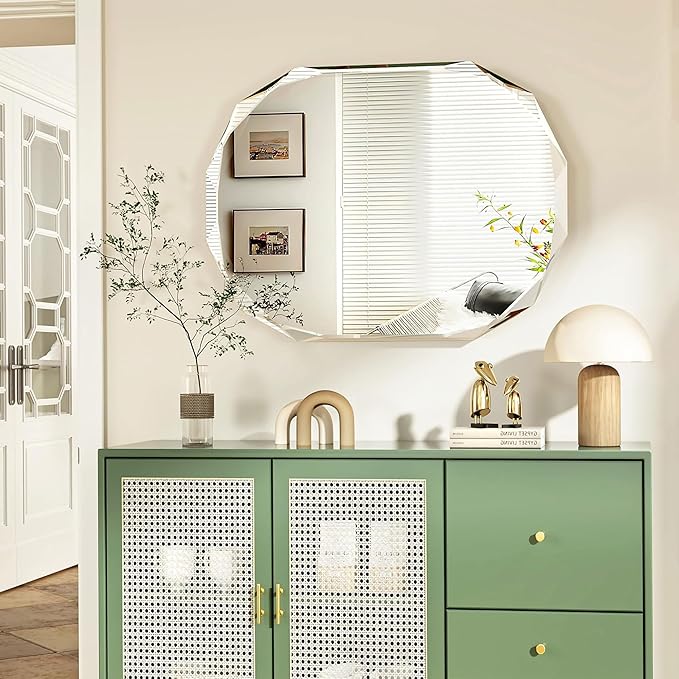 Bathroom Mirrors for Over Sink, Round Frameless Mirrors for Wall, 24x36 Inch Beveled Bathroom Mirror, Bathroom Vanity Circle Mirror for Bedroom Living Room Entryway Home Decor