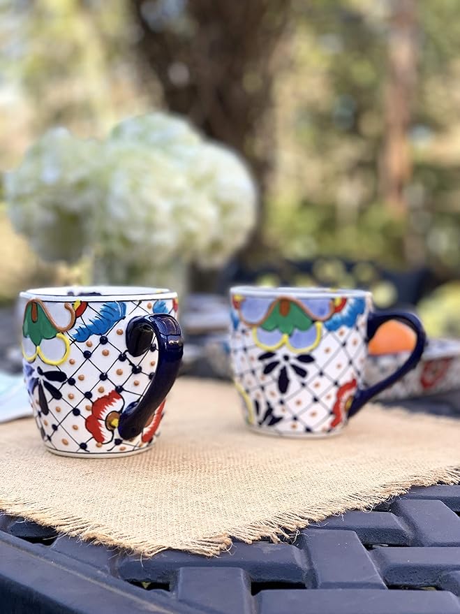 Encantada Handmade Hand-Painted Authentic Mexican Pottery Mugs (1-Pack, Dots & Flowers)