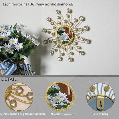 Mirror Wall Decor Wall Mirrors Decorative Sunburst Boho Mirror Gold Mirror Wall Art Metal Decor Mirror Hanging Living Room Bedroom Bathroom Set of 3
