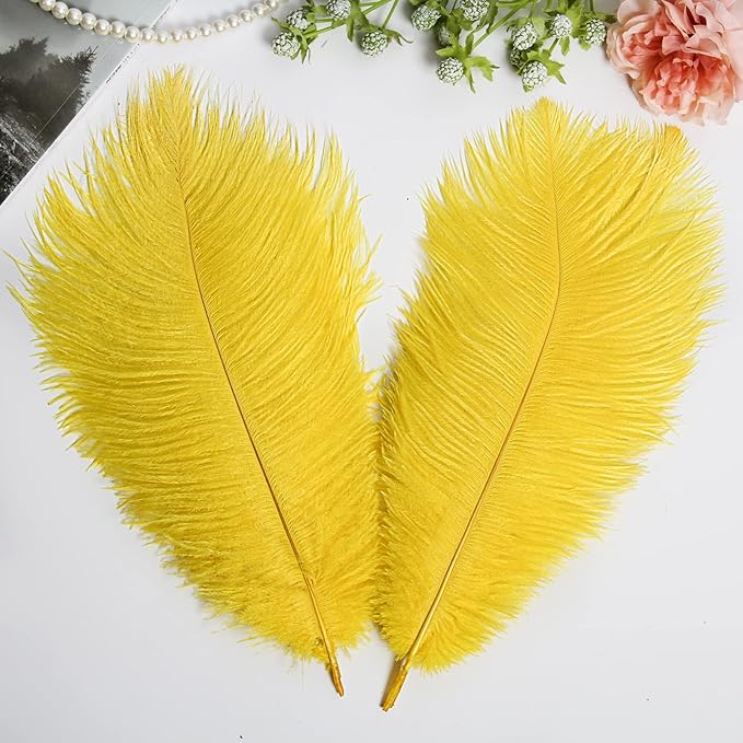 THARAHT Yellow Ostrich Feathers 24pcs Natural Bulk 10-12Inch 25cm-30cm for Crafts Wedding Party Centerpieces Halloween and Home Decoration Feathers