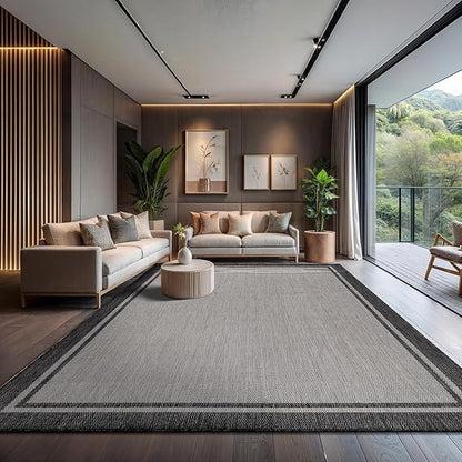 CAMILSON Indoor Outdoor Rug, 10x14 Bordered Gray Modern Area Rugs for Large Indoor and Outdoor Patios, Kitchen and Hallway Mats, Washable Porch Deck Outside Carpet (Bordered Grey, 10 x 14)