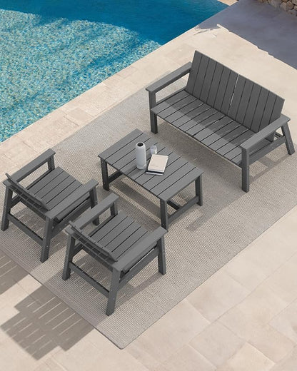 SERWALL Patio Coffee Table, HDPE Rectangle Outdoor Coffee Table Set of 2, Grey