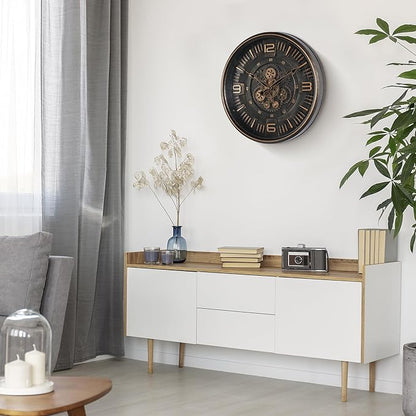 Maxstar Large Vintage Moving Gear Wall Clock, 20''Battery Operated Industrial Steampunk Metal Decor for Living Room, Office,Fireplace, Farmhouse(Arabic Number-Bronze)