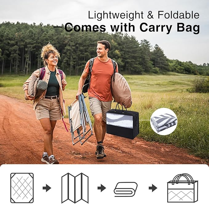 OLANLY Waterproof Outdoor Rug 5x8 ft, Reversible Outdoor Plastic Straw Rug with Leaf Pattern, RV Mat, Indoor Outdoor Carpet for Patio, Camping, Balcony, Deck, Backyard, Grey & White