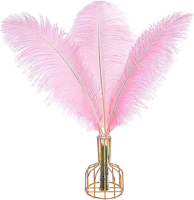 THARAHT 12PCS Ostrich Feathers Natural Bulk 14-16Inch(35-40cm) for Wedding Party Centerpieces Easter Gatsby Flower Arrangement and Home Decorate Ostrich Feathers,Pink