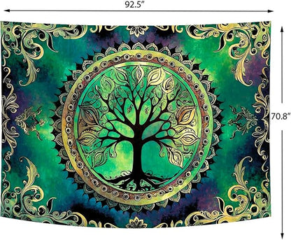 Delur Tree of Life Tapestry Green Nature Bohemian Mandala Spiritual Tapestry Wall Hanging Mystical Landscape Hippie Psychedelic Headboard for Bedroom Living Room Home Decor (70.8" x 92.5")