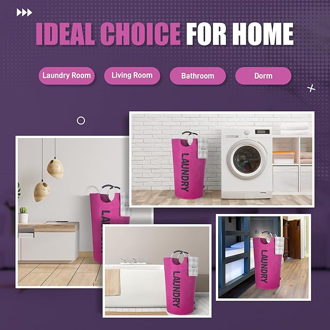 Caroeas 95L Pro Large Laundry Basket (13 Colors), Waterproof Laundry Hamper, Laundry Bag with Padded Handles, Clothes Hamper Stands Up Well, Collapsible Laundry Basket Easy Storage(Purple)