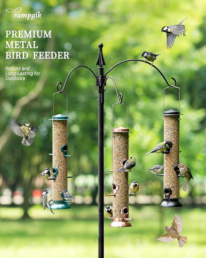 Bird Feeders for Outdoors Hanging,Finch Feeders for Outside,Chew-Proof Hanging Bird Feeder,Rust-Proof Birdfeeder,Squirrel Proof 6 Ports Metal Bird Feeder,14 Inch,1 Pack,Black