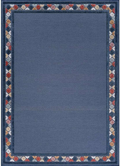 Beverly Rug Outdoor Rug 6x9 Modern Bordered Area Rugs for Indoor and Outdoor Patio Easy to Clean Non Shedding Living Room Porch Garden Washable Outside Carpet (6 x 9 Blue)