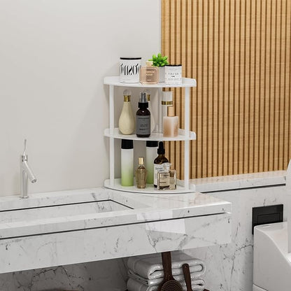 3 Tier Acrylic Corner Shelf Organizer Storage 9.5x9.5x15.7 Inch, White Countertop Corner Shelf for Bathroom, Kitchen, Bedroom, Office, Study Room