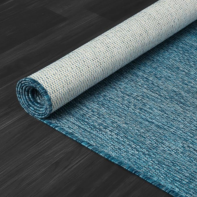CAMILSON Outdoor Rug 9x12 Modern Area Rugs for Large Indoor and Outdoor Patios and Porches - Waterproof, Washable, Non-Shedding, Easy-to-Clean Outside Carpet (9 x 12, Solid - Aqua)
