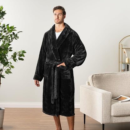 PAVILIA Mens Soft Robe, Plush Fluffy Fleece Bathrobe Men, Long Sherpa Shaggy Spa Robe