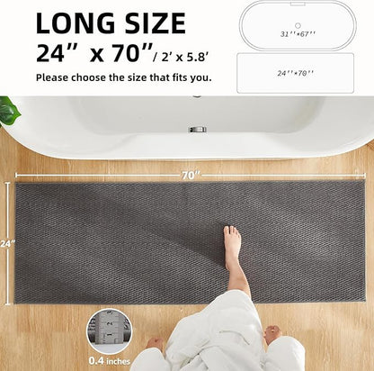 Bathroom Runner Rugs, Long Bath Mat Runner Washable Thin Quick Dry Low Pile Bathroom Runner Rugs Non Slip, Dark Grey 24"x70"