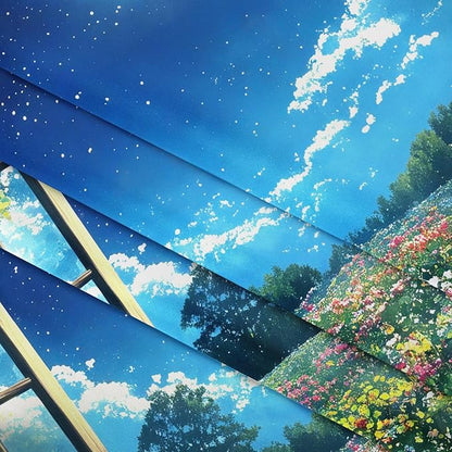 LB Wildflower Moon Tapestry, Green Plant Outside Window and Colorful Floral Wall Tapestry for Bedroom, Garden Wall Art for Living Room Dorm Home Decor Ready to Hanging, 92.5 x 70.9 Inches