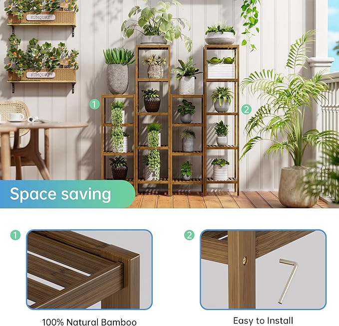 SMIBUY Bathroom Storage Shelf, 4-Tier Bamboo Rack Organizer, Multifunctional Shelving Unit for Living Room Bedroom Kitchen (Walnut)