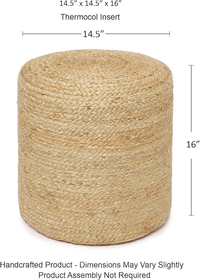 REDEARTH · Cylindrical Pouf Ottoman - Braided Pouffe Accent Sitting Round Footrest for Living Room, Bedroom, Nursery, kidsroom, Patio, Gym; 100% Jute Set of 2 (14.5"X14.5"X16"; Natural)