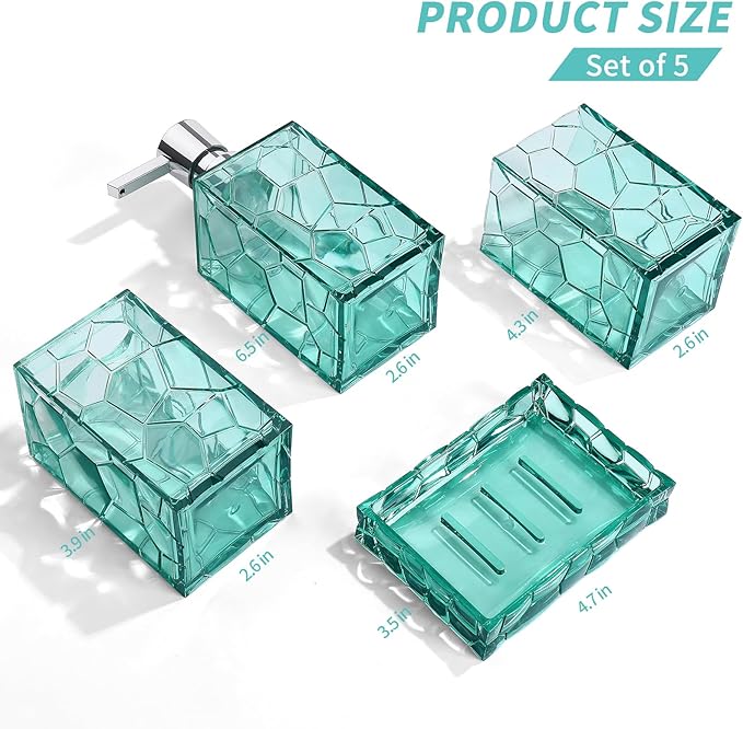 Teal Blue Beach Bathroom Accessories Set with Toothbrush Holder, Soap Dispenser, Tumbler, Soap Dish, Turquoise Bathroom Decor,Acrylic (Teal-4pcs)
