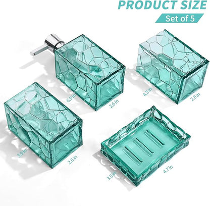 Teal Blue Beach Bathroom Accessories Set with Toothbrush Holder, Soap Dispenser, Tumbler, Soap Dish, Turquoise Bathroom Decor,Acrylic (Teal-4pcs)
