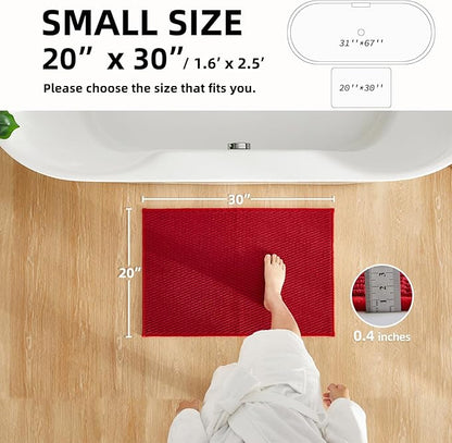 Bathroom Rugs Non Slip Washable, Super Absorbent Thin Bath Mat Small Quick Dry Low Pile Bathroom Rug, Red 20"x30"