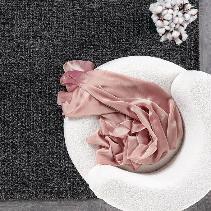 CAMILSON Easy Jute Rug 8x10, Indoor Outdoor Dark Gray Black Farmhouse Area Rugs for Living Room Patio and Kitchen Rug Solid Boho Woven Design Easy-Cleaning Washable Outside Carpet Alfombras (8 x 10)