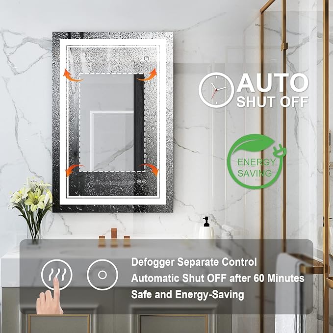 WELLFOR LED Bathroom Vanity Mirror 24 x 36 Inch, Lighted Anti-Fog Dimmable Mirror, IP44 Waterproof Wall Mounted Makeup Mirror, Packed with US Standard Plug and Touch Switch, (Horizontal/Vertical)