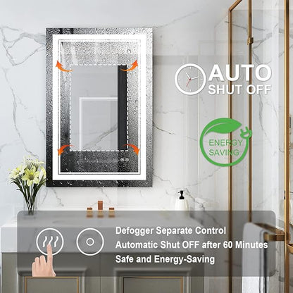 WELLFOR LED Bathroom Vanity Mirror 24 x 36 Inch, Lighted Anti-Fog Dimmable Mirror, IP44 Waterproof Wall Mounted Makeup Mirror, Packed with US Standard Plug and Touch Switch, (Horizontal/Vertical)