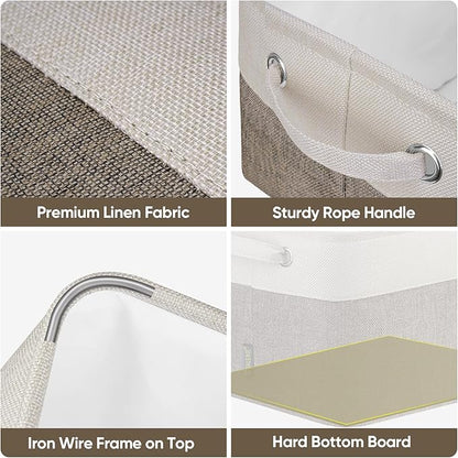 BALEINE 4 Pack Fabric Storage Bins for Shelves, Linen Storage Baskets for Organizing, Decorative Closet Bins for Clothes, Home (Brown, 12"x8"x8")