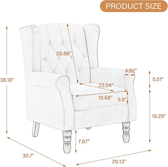 UIXE High Back Accent Chairs Set of 2, Upholstered Armchair in Fabric, Retro Wingback Arm Chair for Living Room, Comfy Single Sofa Bedroom Reading Seat with Solid Wood Legs - Light Gray