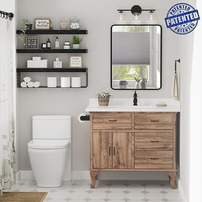 QEEIG Bathroom Shelves 24 inches Long - Floating Shelf for Wall Over Toilet Paper Storage Basket Farmhouse Set of 3, Black (019-60B3)