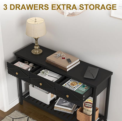 47" Console Table with 3 Drawers, Fluted Narrow Long Entryway Table with Storage Shelf, Accent Table for Entryway, Living Room, Behind Couch, Foyer, Hallway, Office