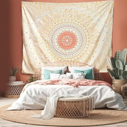 Damanse Floral Tapestry Wall Hanging Cute,Boho Wall Tapestry for Bedroom Aesthetic,Mandala Living Room Decor for Teen Girls (Yellow, 59.8"x78.7")