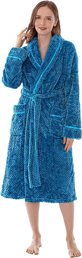 PAVILIA Women Plush Fleece Robe, Soft Textured Bathrobe, Lady Cozy Spa Long Robe
