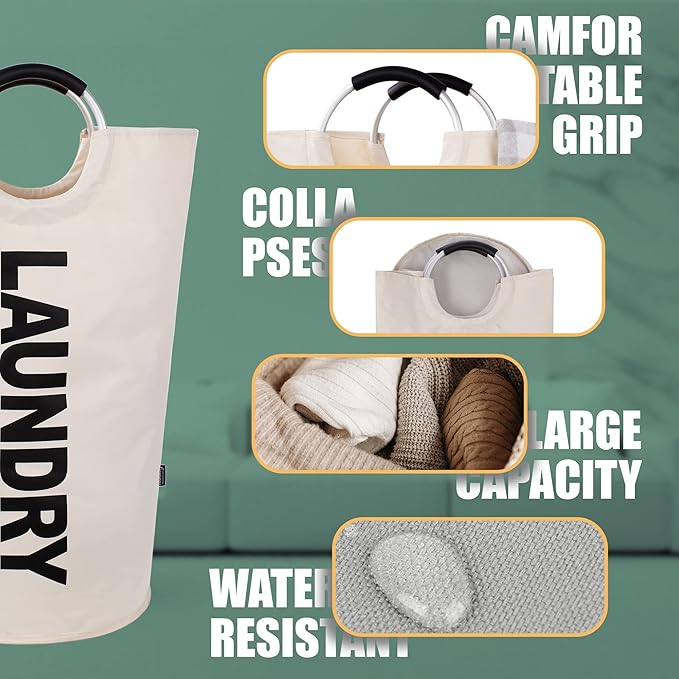 Caroeas 90L Laundry Basket (13 Colors), Waterproof Laundry Hamper, Laundry Bag with Padded Handles, Clothes Hamper, Collapsible Laundry Basket Easy Storage