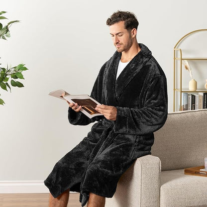 PAVILIA Mens Soft Robe, Plush Fluffy Fleece Bathrobe Men, Long Sherpa Shaggy Spa Robe