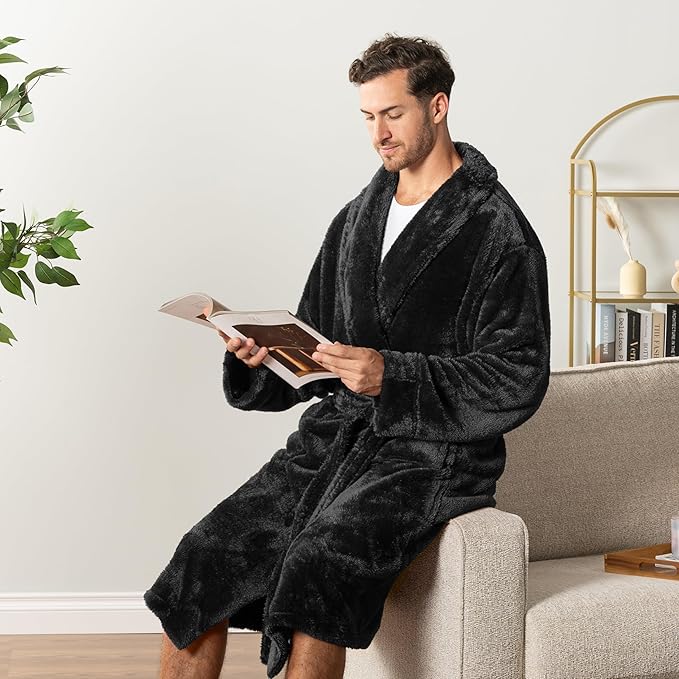 PAVILIA Mens Soft Robe, Plush Fluffy Fleece Bathrobe Men, Long Sherpa Shaggy Spa Robe