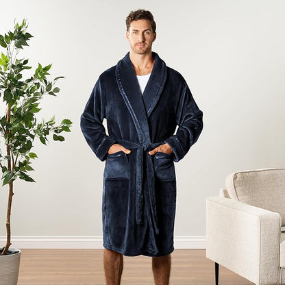 PAVILIA Mens Soft Robe | Warm Fleece Robes for Men, Soft Spa Bathrobe with Shawl Collar and Pockets