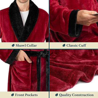 PAVILIA Mens Soft Robe Bathrobe for Men, Lightweight Fleece Male Robe Long Bath Shower Spa