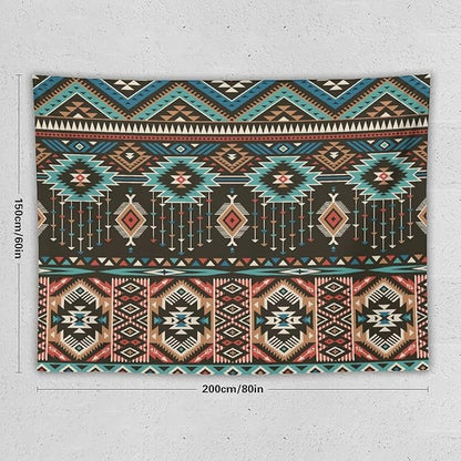 HZOHNAGO Aztec Tapestry Turquoise Blue and Brown and Native American Tribal Pattern Printed Wall Tapestry Wall Hanging for Bedroom Living Room Dorm 80" W x 60" H