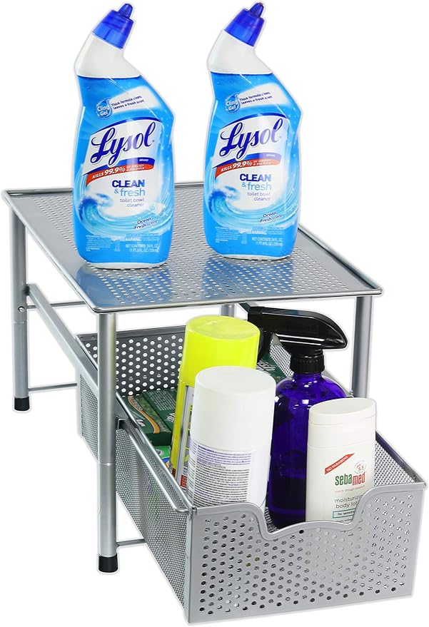 Simple Houseware Stackable Under Sink Cabinet Sliding Basket Organizer Drawer, Silver